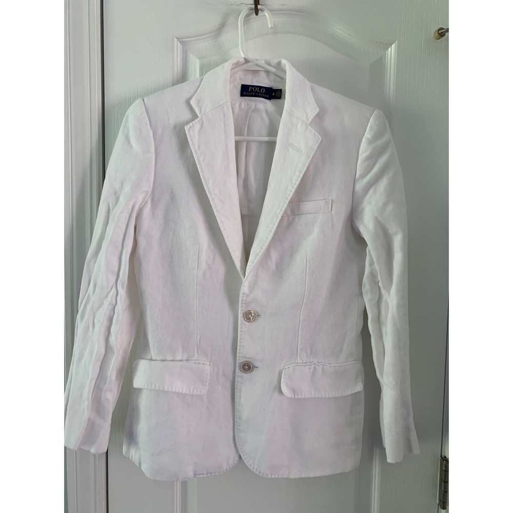 Polo Ralph Lauren White 100% Linen Blazer Two Button Tailored Jacket 4